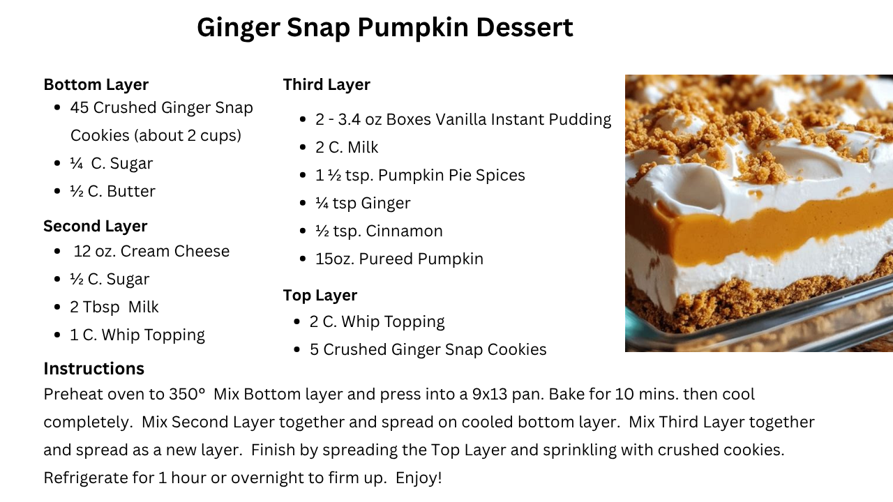 Ginger Snap Pumpkin Dessert Recipe